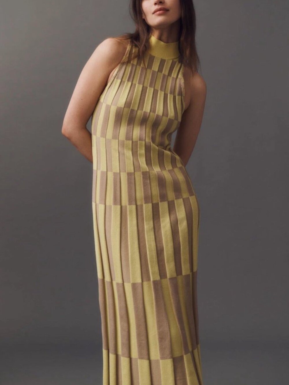 NWT Anthropologie Midi Sweater Dress Yellow Sleeveless Mock Neck Size XS